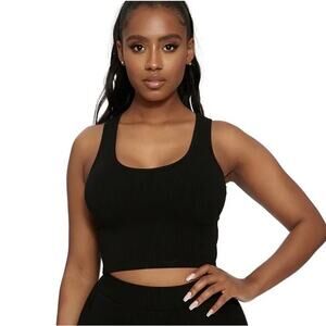 Naked Wardrobe Ribbed Crop Tank Top in Black